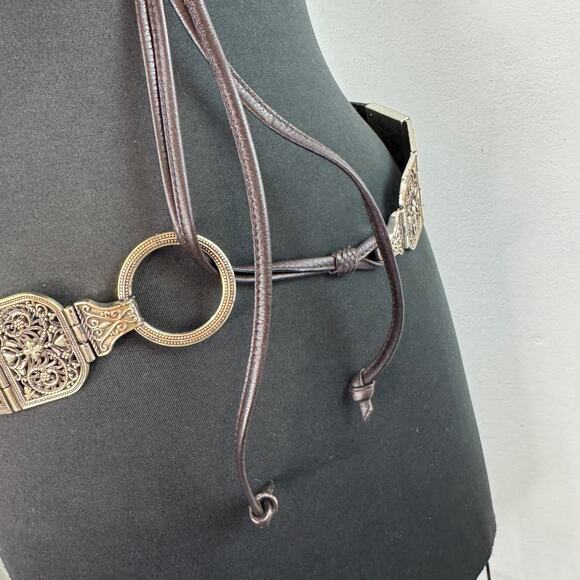 BRIGHTON Brown Gold Belt Silver Light Gold Leather Tie Casual Size Medium M main image 4